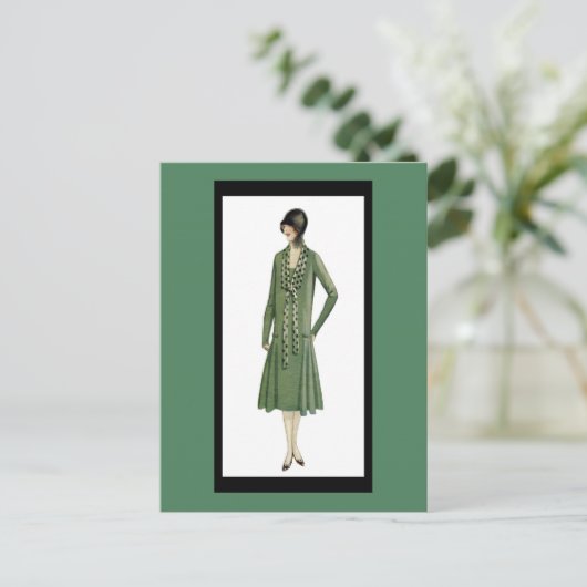 Flapper uit 1920 in Groen Briefkaart (Staand voorkant)