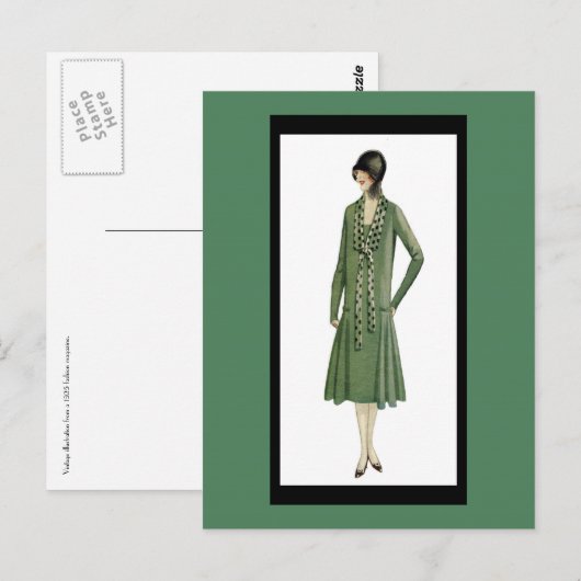 Flapper uit 1920 in Groen Briefkaart (Voorkant / Achterkant)