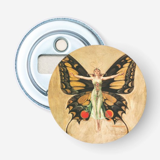 Flapper Vlinder Leyendecker Vrouw Illustratie Button Flesopener (Voorkant)