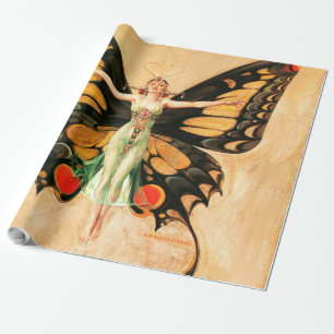 Flapper Vlinder Leyendecker Vrouw Illustratie Cadeaupapier