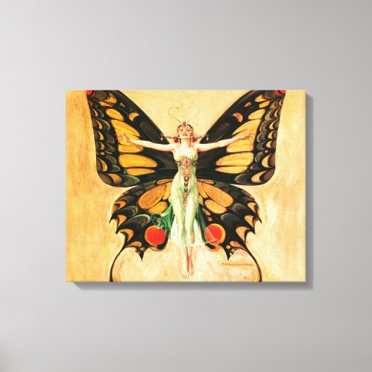 Flapper Vlinder Leyendecker Vrouw Illustratie Canvas Afdruk (Voorkant)