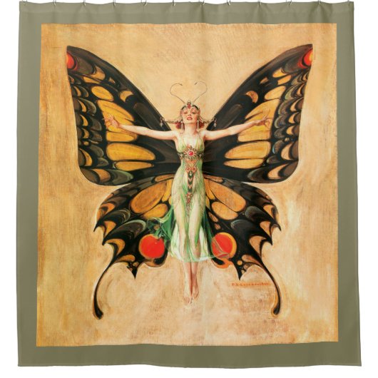 Flapper Vlinder Leyendecker Vrouw Illustratie Douchegordijn (Voorkant)