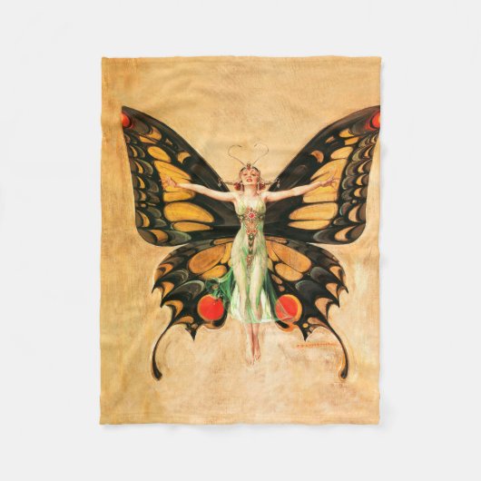 Flapper Vlinder Leyendecker Vrouw Illustratie Fleece Deken (Voorkant)