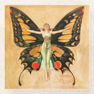 Flapper Vlinder Leyendecker Vrouw Illustratie Glazen Onderzetter