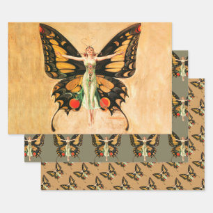 Flapper Vlinder Leyendecker Vrouw Illustratie Inpakpapier Vel