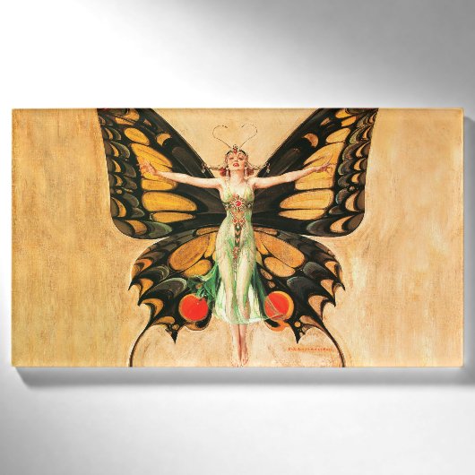 Flapper Vlinder Leyendecker Vrouw Illustratie Naambadge (Voorkant)