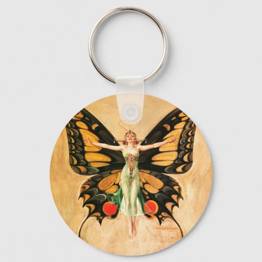 Flapper Vlinder Leyendecker Vrouw Illustratie Sleutelhanger (Voorkant)