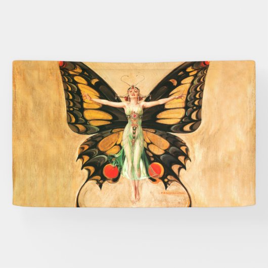 Flapper Vlinder Leyendecker Vrouw Illustratie Spandoek (Horizontaal)