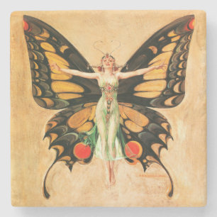 Flapper Vlinder Leyendecker Vrouw Illustratie Stenen Onderzetter