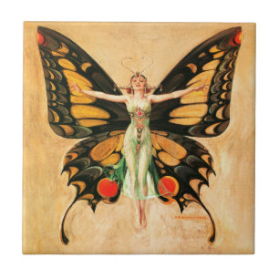 Flapper Vlinder Leyendecker Vrouw Illustratie Tegeltje