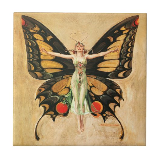 Flapper Vlinder Leyendecker Vrouw Illustratie Tegeltje (Voorkant)