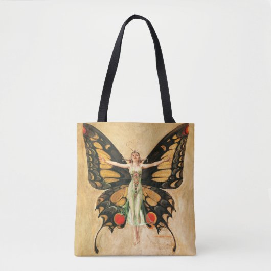 Flapper Vlinder Leyendecker Vrouw Illustratie Tote Bag (Voorkant)