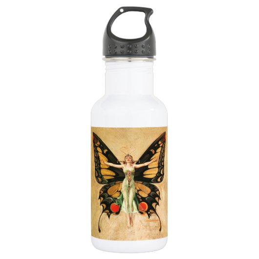 Flapper Vlinder Leyendecker Vrouw Illustratie Waterfles (Voorkant)