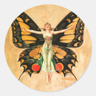 Flapper Vlinder Vliegende Vrouw Illustratie Ronde Sticker
