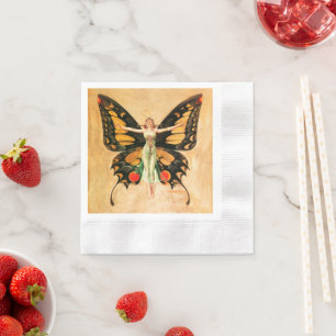 Flapper Vlinder Vliegende Vrouw Illustratie Servet