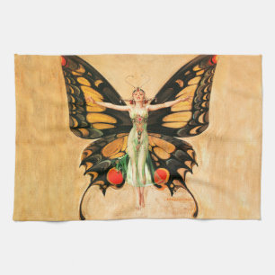Flapper Vlinder Vliegende Vrouw Illustratie Theedoek