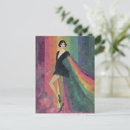  Flapper Vrouw in een Regenboog Kaap Briefkaart (Staand voorkant)
