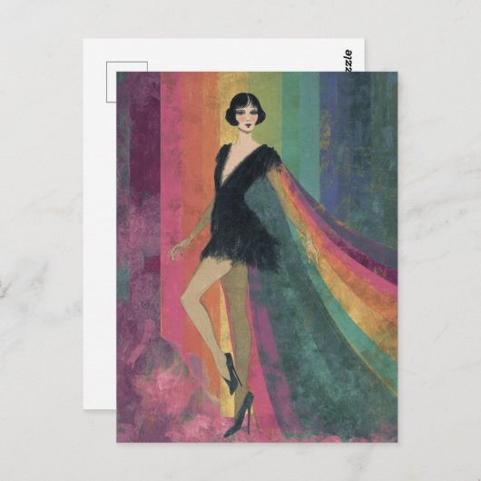  Flapper Vrouw in een Regenboog Kaap Briefkaart (Voorkant / Achterkant)