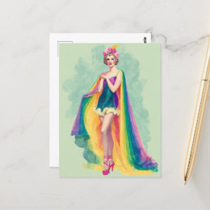 Flapper Vrouw in een regenboogkaap Briefkaart