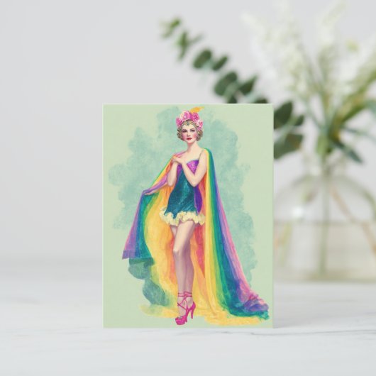 Flapper Vrouw in een regenboogkaap Briefkaart (Staand voorkant)