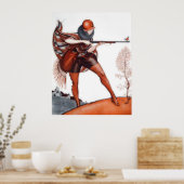 Flapper Woman in Cloche Hat Bird Hunting Poster (Keuken)