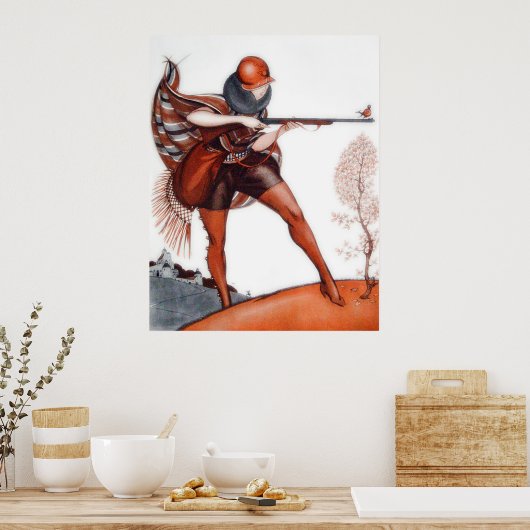 Flapper Woman in Cloche Hat Bird Hunting Poster (Keuken)