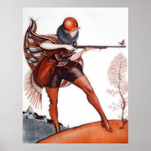 Flapper Woman in Cloche Hat Bird Hunting Poster (Voorkant)