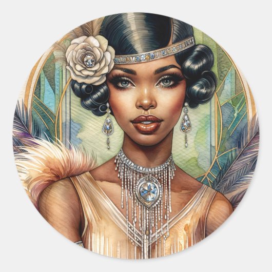 Flapper Woman Roaring Twenties Glamour Ronde Sticker (Voorkant)