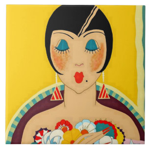 "Flappers and Flowers" Art Deco van Jose Carlos Tegeltje