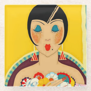 “Flappers en Bloemen” Art Deco door Jose Carlos Glazen Onderzetter