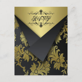 FLAPS KIJK — Zwarte en Gold Floral RSVP-kaart 2 RSVP Kaartje