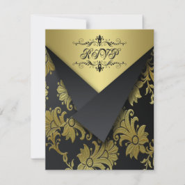 FLAPS KIJK — Zwarte en Gold Floral RSVP-kaart 2 RSVP Kaartje