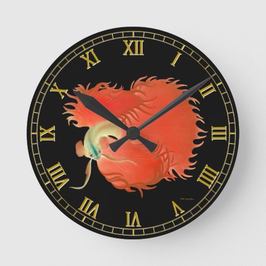 Flaring Red Betta Fighting Fish Wall Clock Ronde Klok (Voorkant)