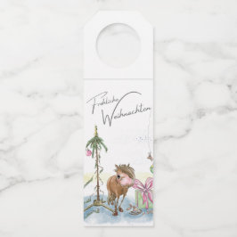 Flaschen Anhänger, Weihnachtsbild mit Pony Flessenhanger