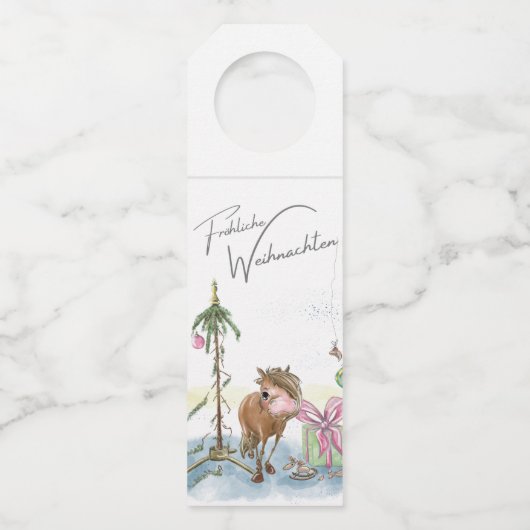 Flaschen Anhänger, Weihnachtsbild mit Pony Flessenhanger (Achterkant)