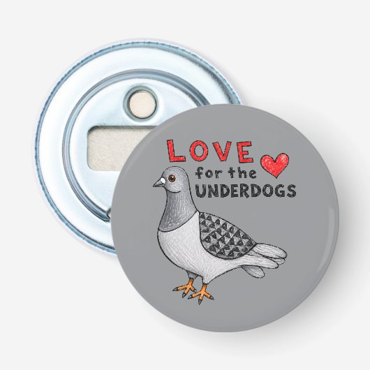 Flaschenöffner Love mit Taube rund Button Flesopener (Voorkant)