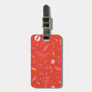 Flash Bliksem Icon en Doodle Patroon Bagagelabel