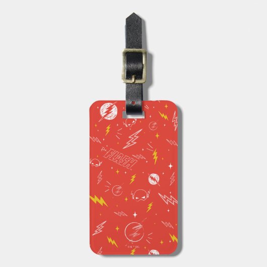 Flash Bliksem Icon en Doodle Patroon Bagagelabel (Voorkant verticaal)