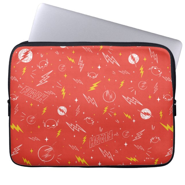 Flash Bliksem Icon en Doodle Patroon Laptop Sleeve (Voorkant)