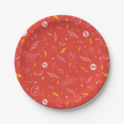 Flash Bliksem Icon en Doodle Patroon Papieren Bordje (Voorkant)
