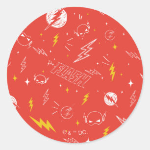 Flash Bliksem Icon en Doodle Patroon Ronde Sticker