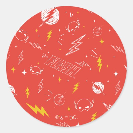 Flash Bliksem Icon en Doodle Patroon Ronde Sticker (Voorkant)