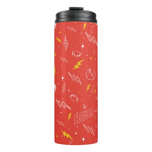 Flash Bliksem Icon en Doodle Patroon Thermosbeker (Voorkant)