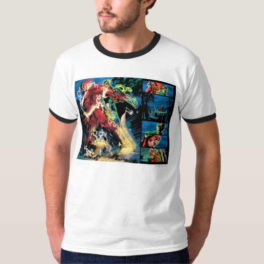 Flash- en Groene Lantern-paneel T-shirt (Voorkant)