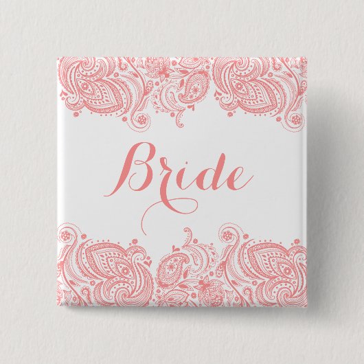 Flash Roze tinten Paisley Lace Vierkante Button 5,1 Cm (Voorkant)