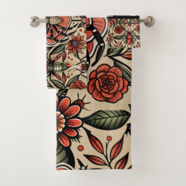Flash Tattoo Spider Bloemen Aangepast Patroon Bad Handdoek