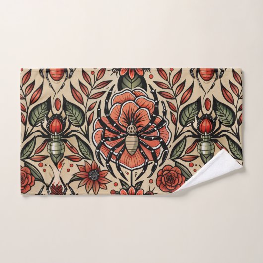 Flash Tattoo Spider Bloemen Aangepast Patroon Bad Handdoek (Handdoek)