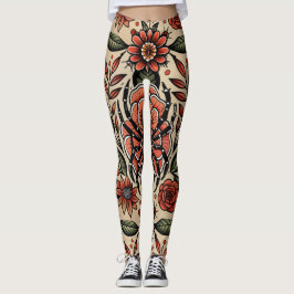 Flash Tattoo Spider Bloemen Aangepast Patroon Leggings
