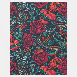 Flash-tattoos naadloos patroon Fleece Deken