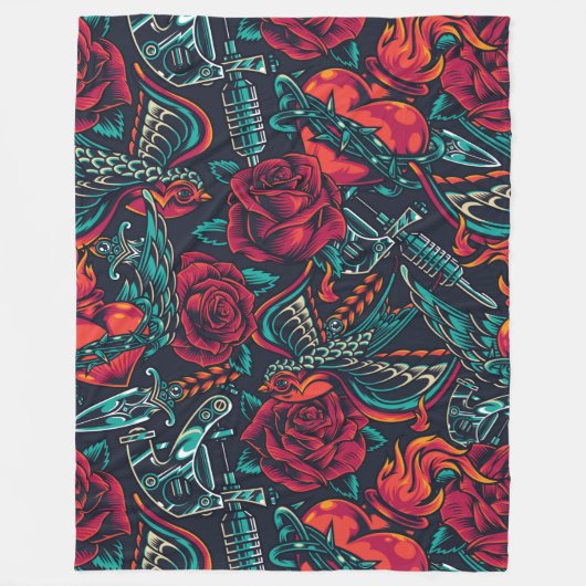  Flash-tattoos naadloos patroon Fleece Deken (Voorkant)